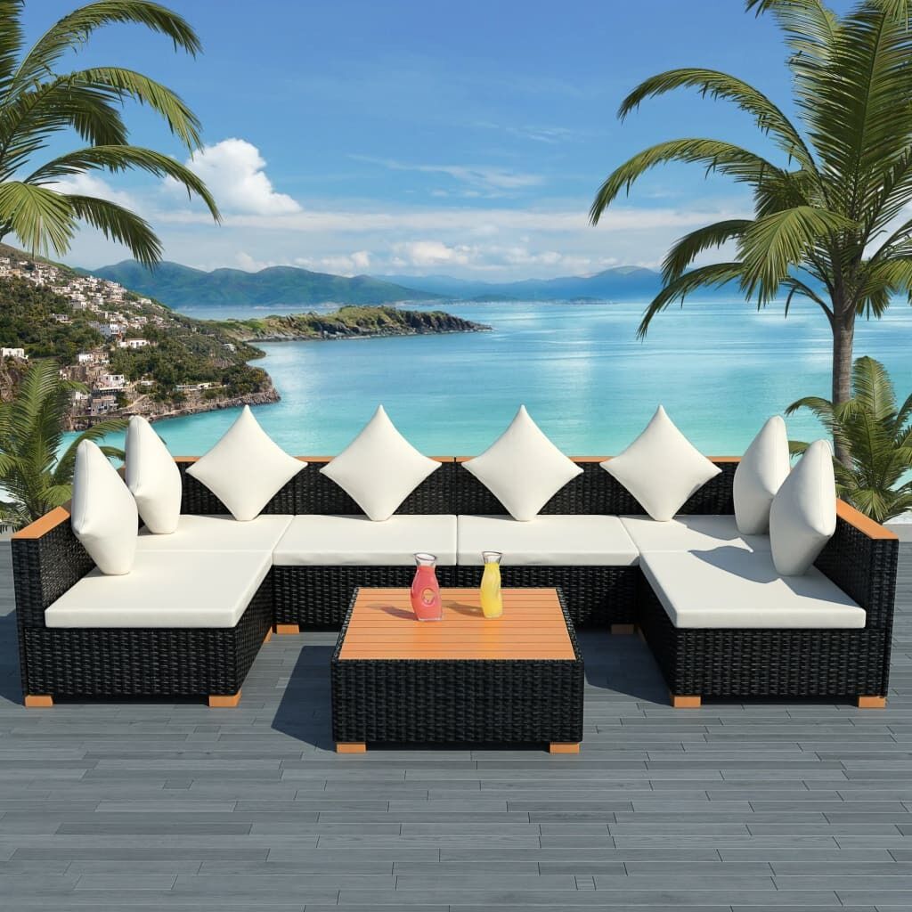 Garden Lounge Set with Cushions Poly Rattan Black Garden Lounge Set with Cushions Poly Rattan Black