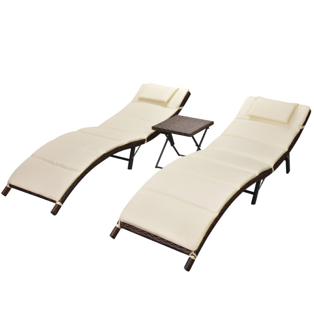Folding Sun Loungers 2 pcs with Table Poly Rattan Folding Sun Loungers 2 pcs with Table Poly Rattan