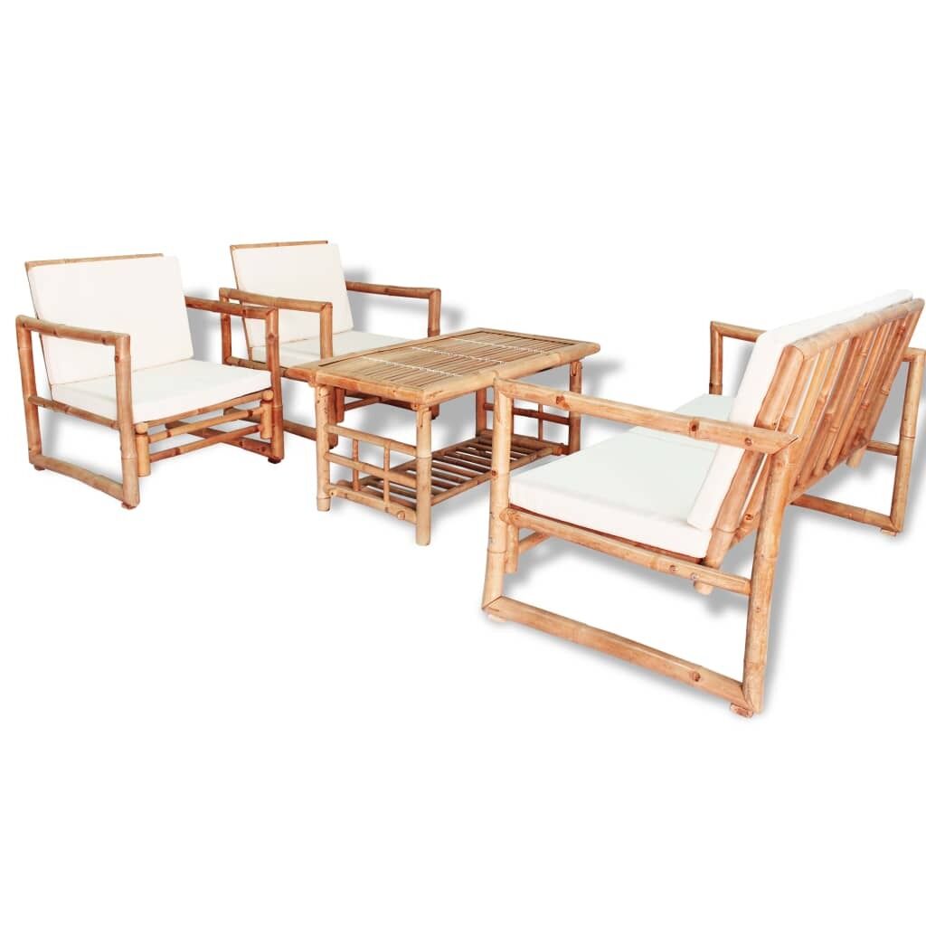 4 Piece Garden Lounge Set with Cushions Bamboo 4 Piece Garden Lounge Set with Cushions Bamboo