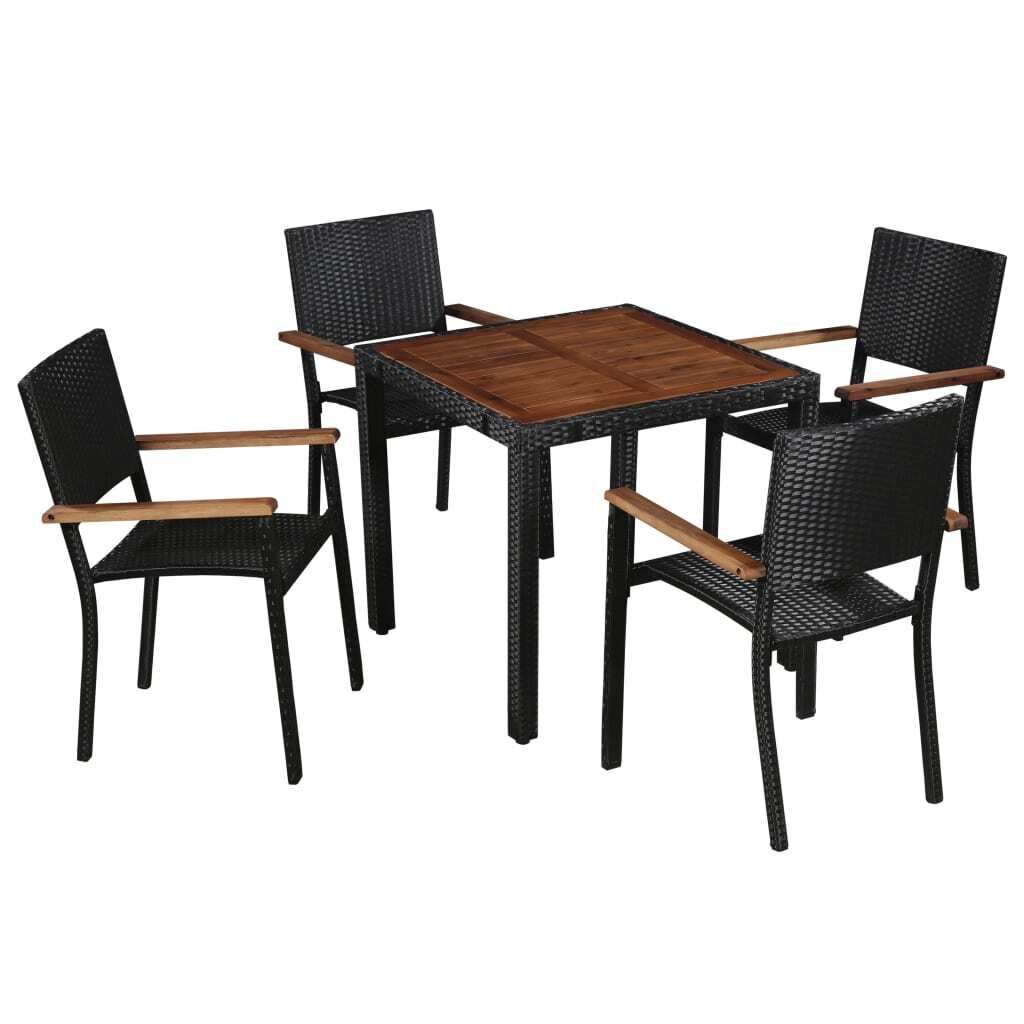 Outdoor Dining Set Poly Rattan and Acacia Wood Black Outdoor Dining Set Poly Rattan and Acacia Wood Black