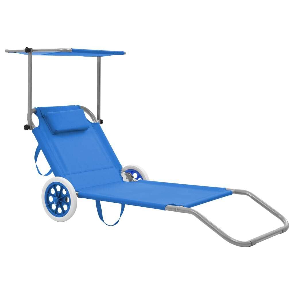 Folding Sun Lounger with Canopy and Wheels Steel Folding Sun Lounger with Canopy and Wheels Steel