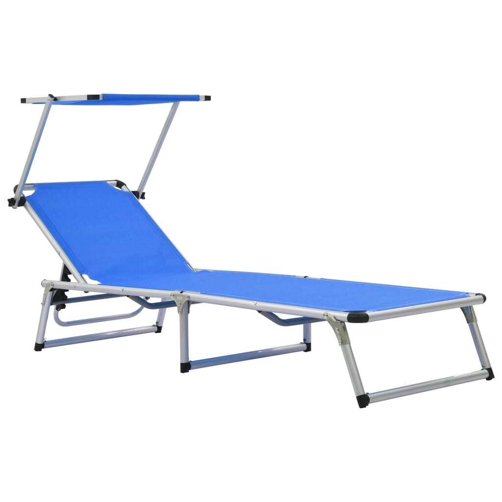 Folding Sun Lounger with Roof Aluminium and Textilene Folding Sun Lounger with Roof Aluminium and Textilene