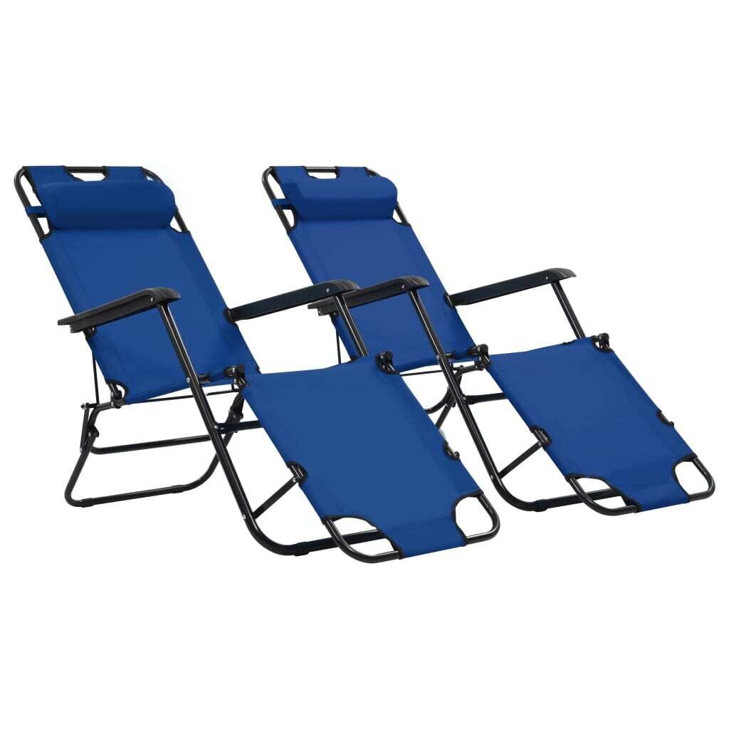 Folding Sun Loungers 2 pcs with Footrests Steel Folding Sun Loungers 2 pcs with Footrests Steel