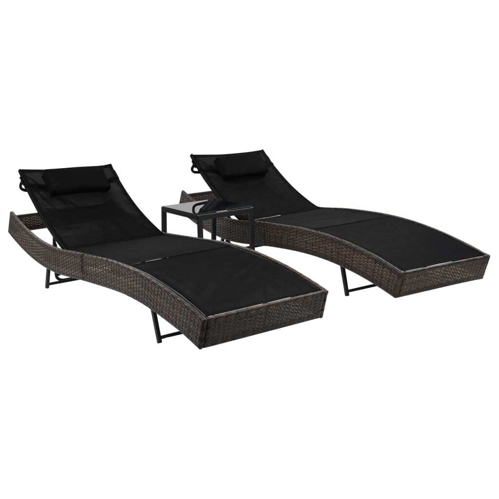 Sun Loungers 2 pcs with Table Poly Rattan and Textilene Sun Loungers 2 pcs with Table Poly Rattan and Textilene