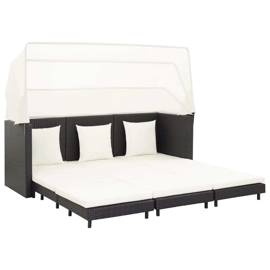 Extendable 3-Seater Sofa Bed with Roof Poly Rattan Extendable 3-Seater Sofa Bed with Roof Poly Rattan