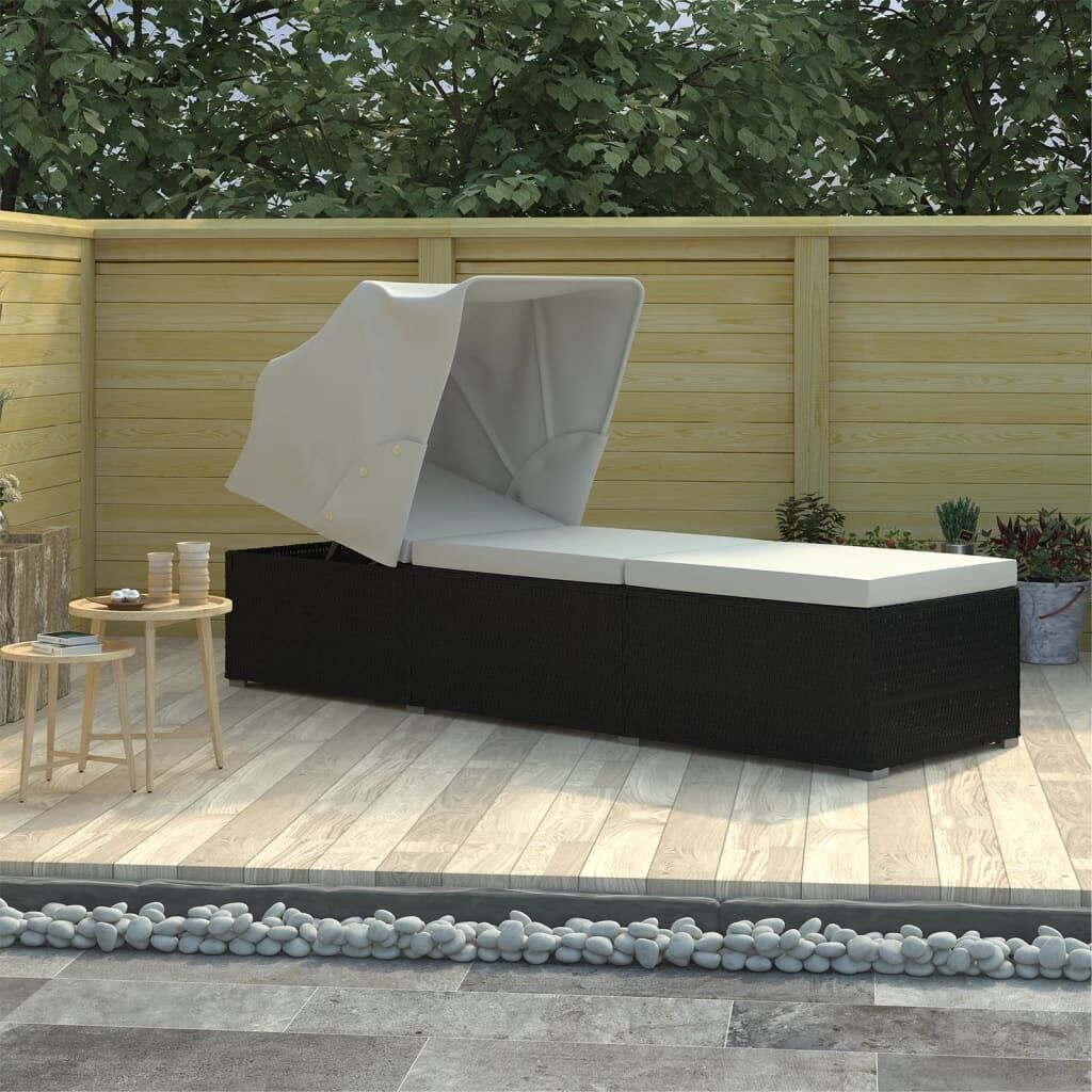Sun Lounger with Canopy and Cushion Poly Rattan Sun Lounger with Canopy and Cushion Poly Rattan
