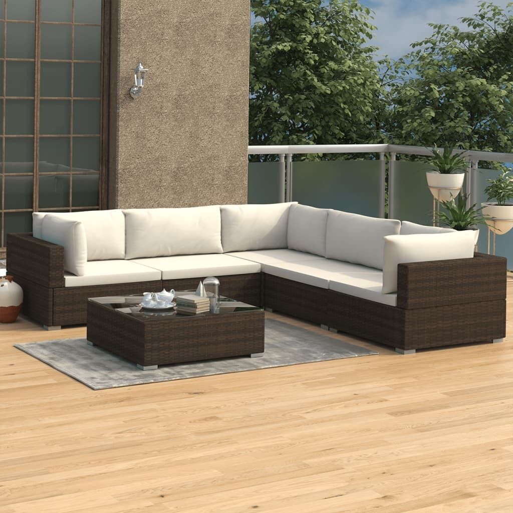 6 Piece Garden Lounge Set with Cushions Poly Rattan 6 Piece Garden Lounge Set with Cushions Poly Rattan