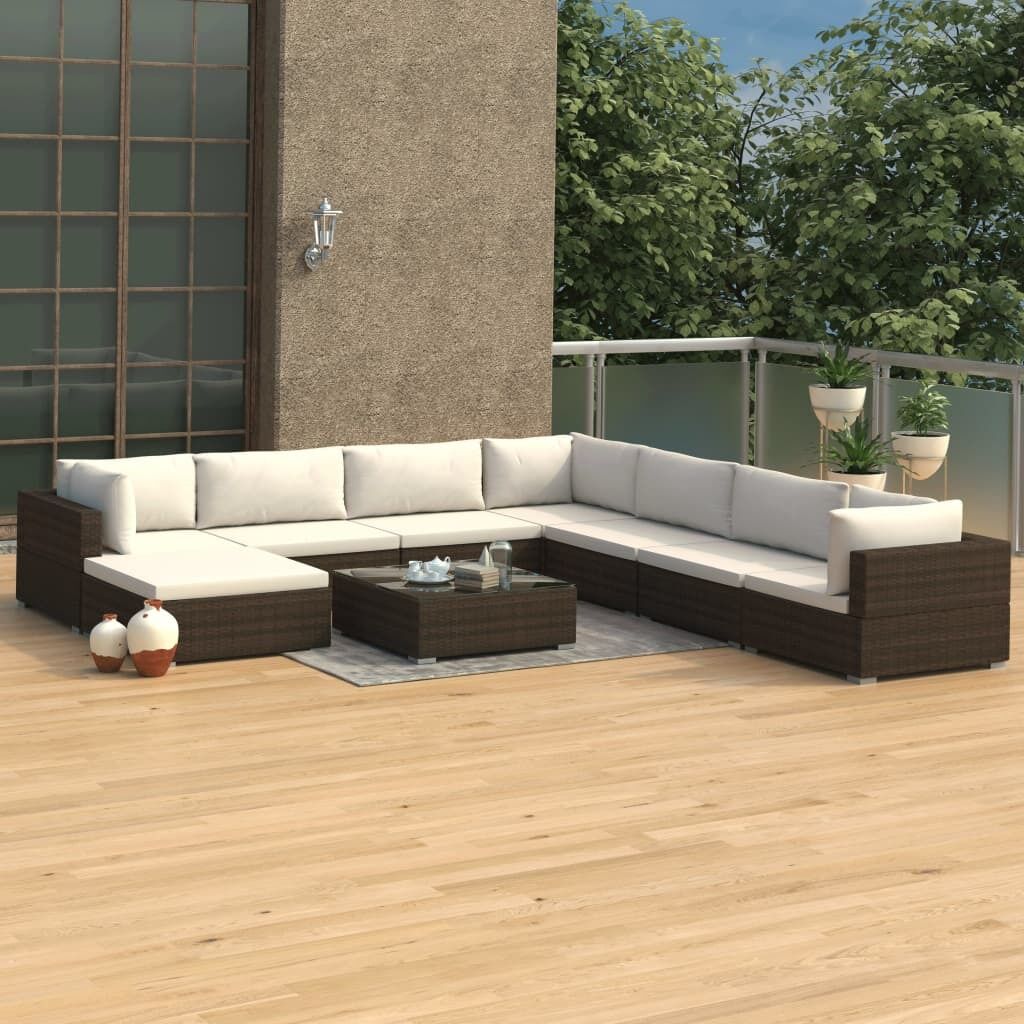 9 Piece Garden Lounge Set with Cushions Poly Rattan 9 Piece Garden Lounge Set with Cushions Poly Rattan