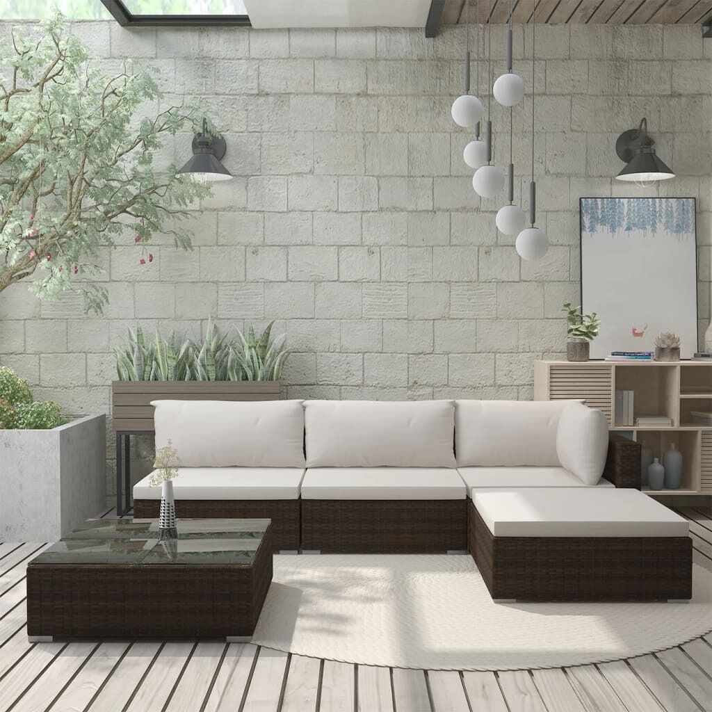 5 Piece Garden Lounge Set with Cushions Poly Rattan 5 Piece Garden Lounge Set with Cushions Poly Rattan