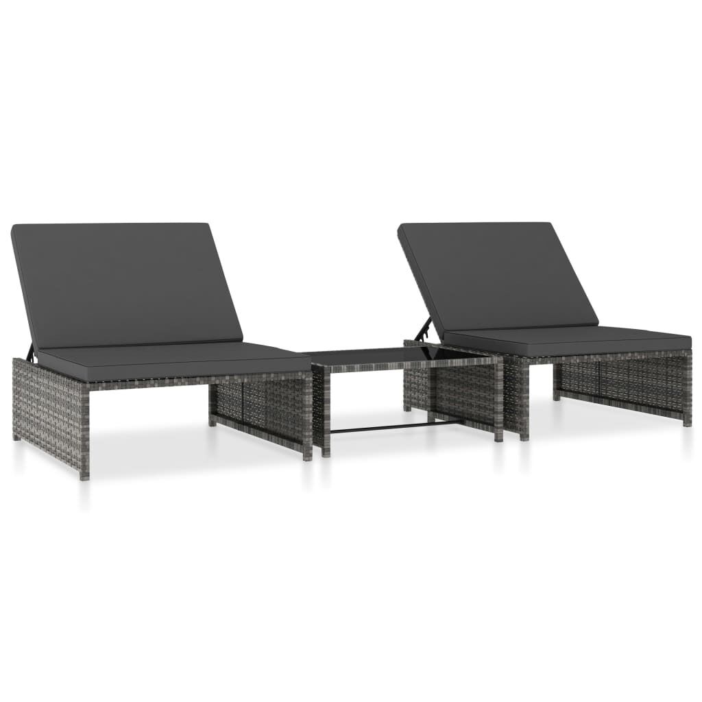 Sun Loungers 2 pcs with Table Poly Rattan Sun Loungers 2 pcs with Table Poly Rattan