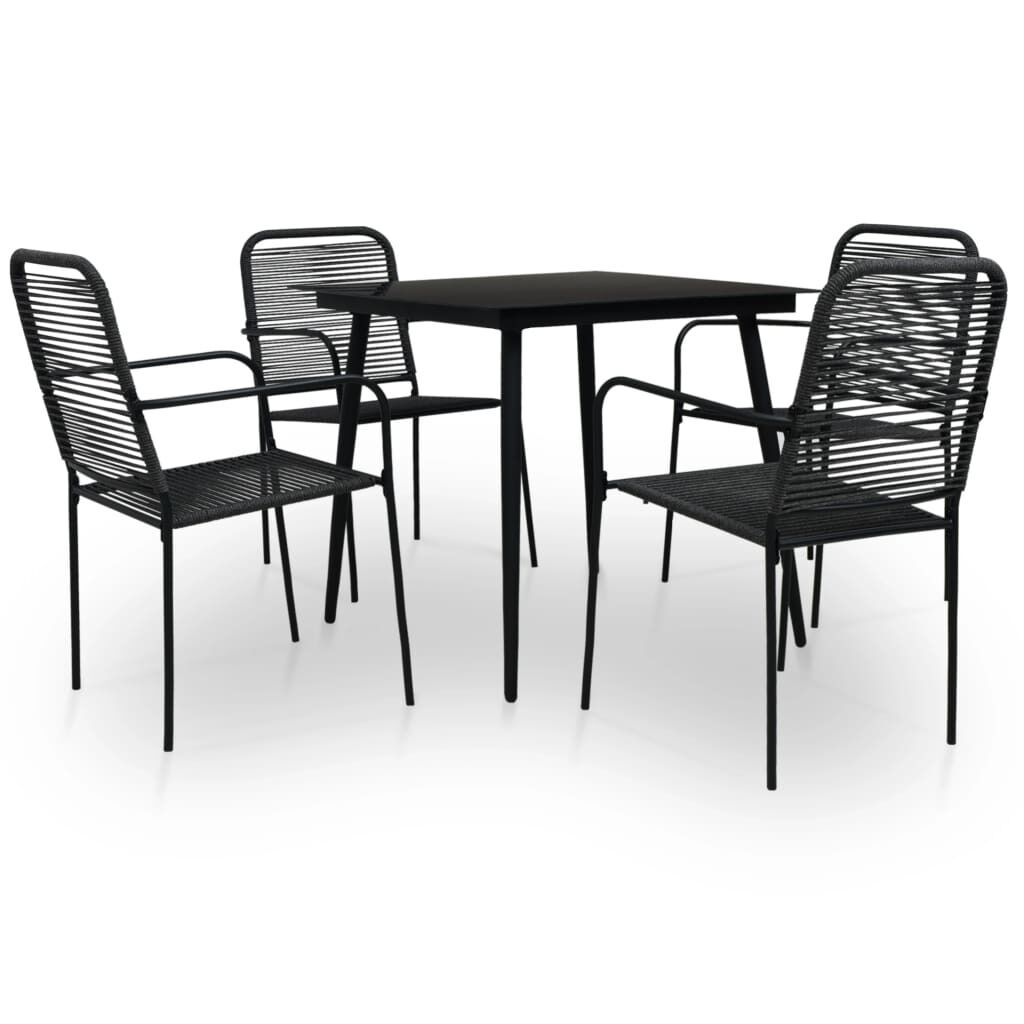 Outdoor Dining Set Cotton Rope and Steel Black Outdoor Dining Set Cotton Rope and Steel Black