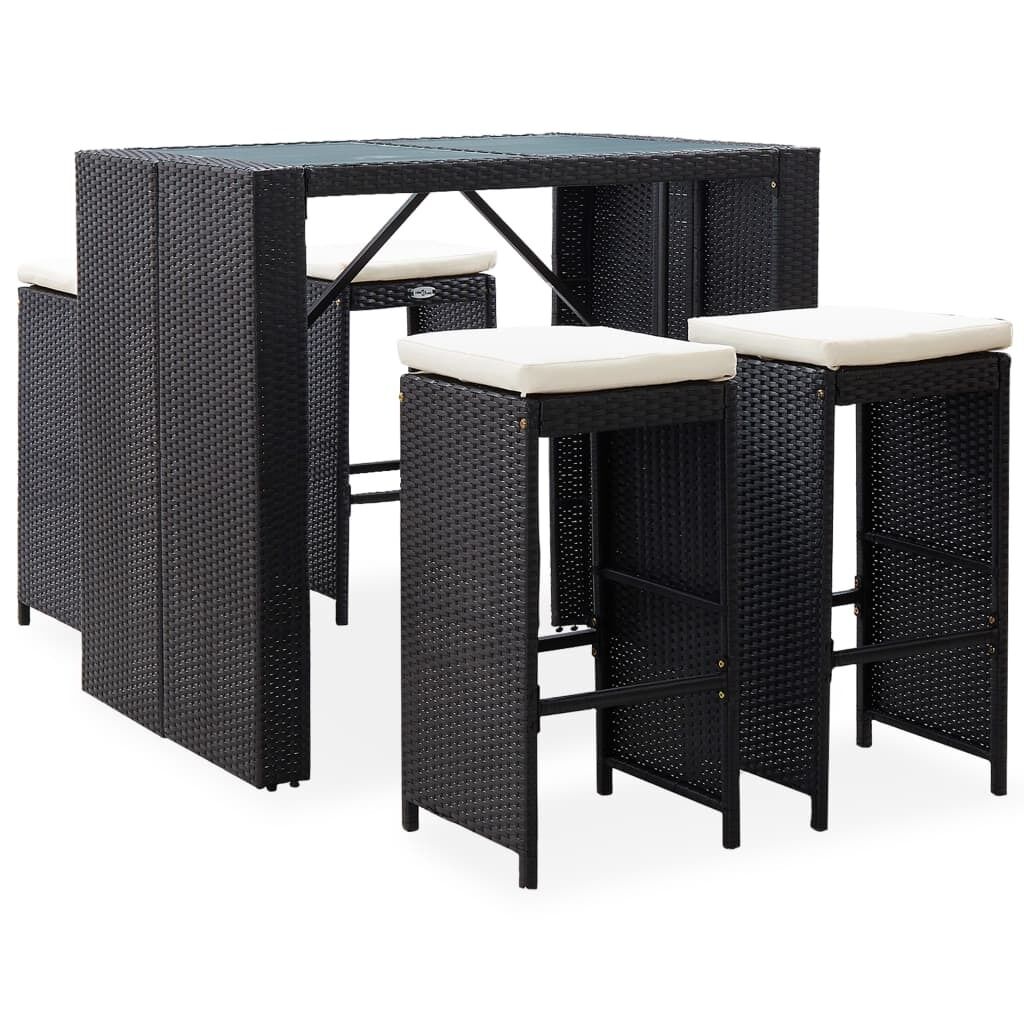 Outdoor Bar Set Poly Rattan and Glass Black Outdoor Bar Set Poly Rattan and Glass Black
