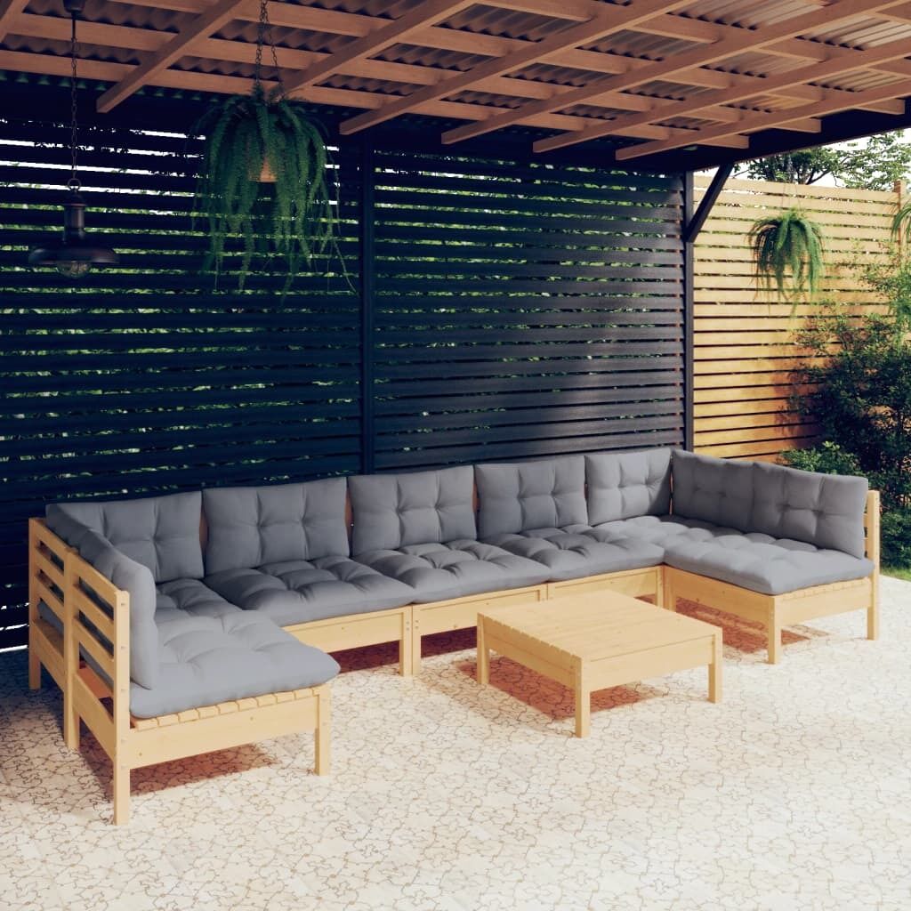 8 Piece Garden Lounge Set with Cushions Solid Pinewood 8 Piece Garden Lounge Set with Cushions Solid Pinewood