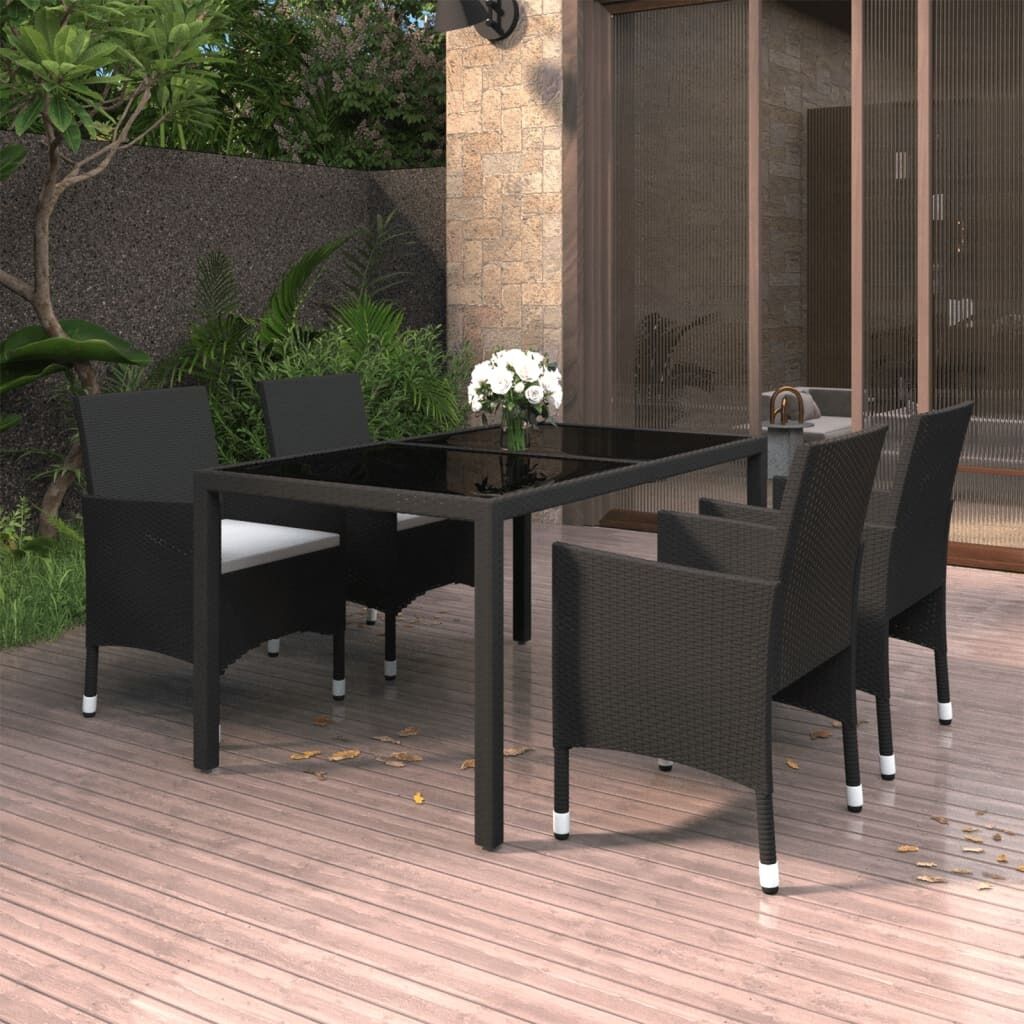 5 Piece Garden Dining Set Poly Rattan and Tempered Glass 5 Piece Garden Dining Set Poly Rattan and Tempered Glass