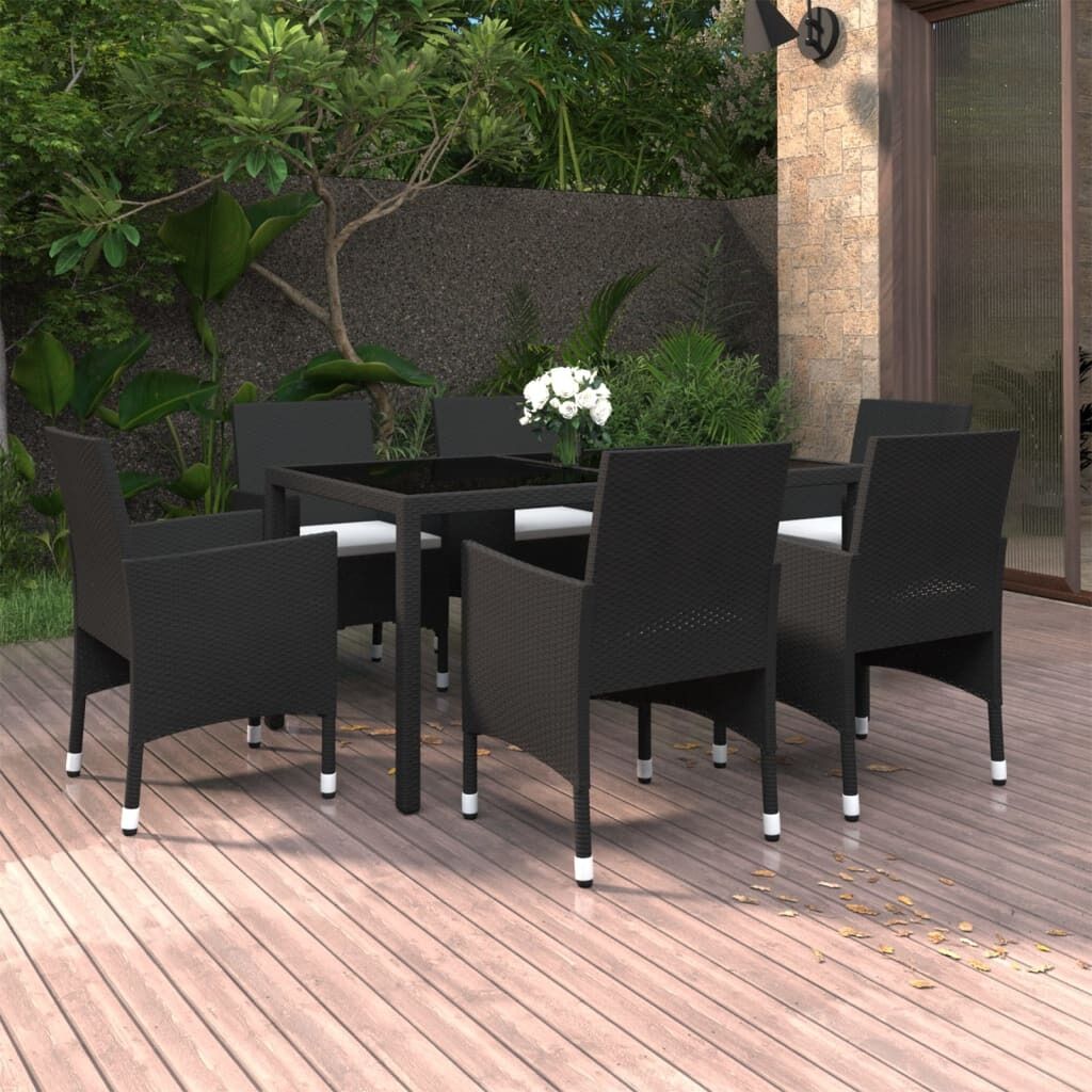 7 Piece Garden Dining Set Poly Rattan and Tempered Glass 7 Piece Garden Dining Set Poly Rattan and Tempered Glass
