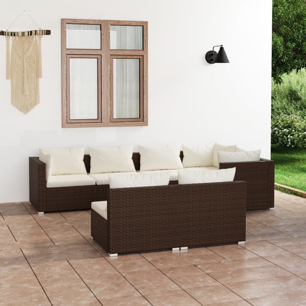 Garden Lounge Set with Cushions Brown Poly Rattan Garden Lounge Set with Cushions Brown Poly Rattan