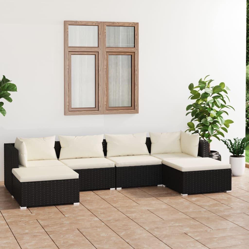 Garden Lounge Set with Cushions Poly Rattan Black Garden Lounge Set with Cushions Poly Rattan Black