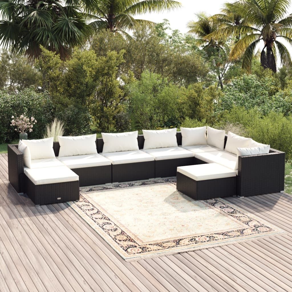 Garden Lounge Set with Cushions Poly Rattan Black Garden Lounge Set with Cushions Poly Rattan Black