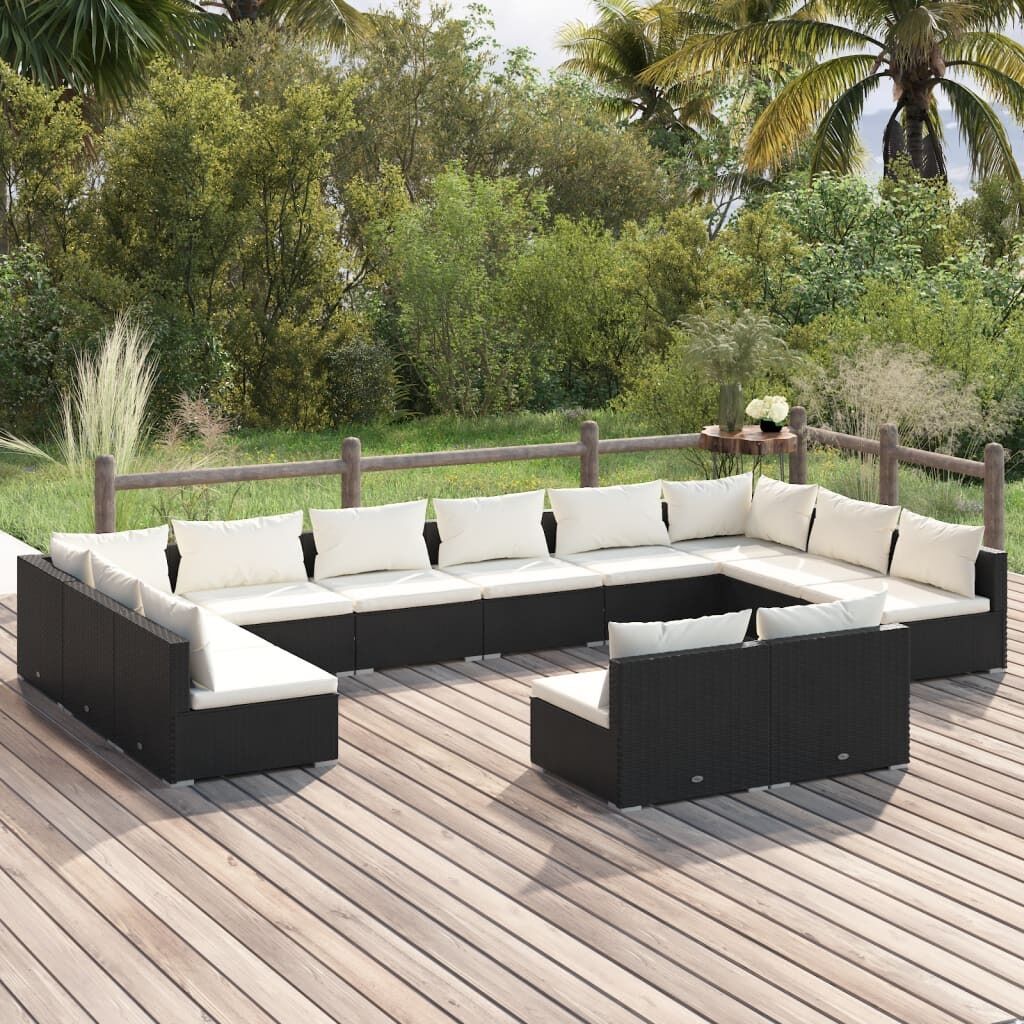 Garden Lounge Set with Cushions Black Poly Rattan Garden Lounge Set with Cushions Black Poly Rattan