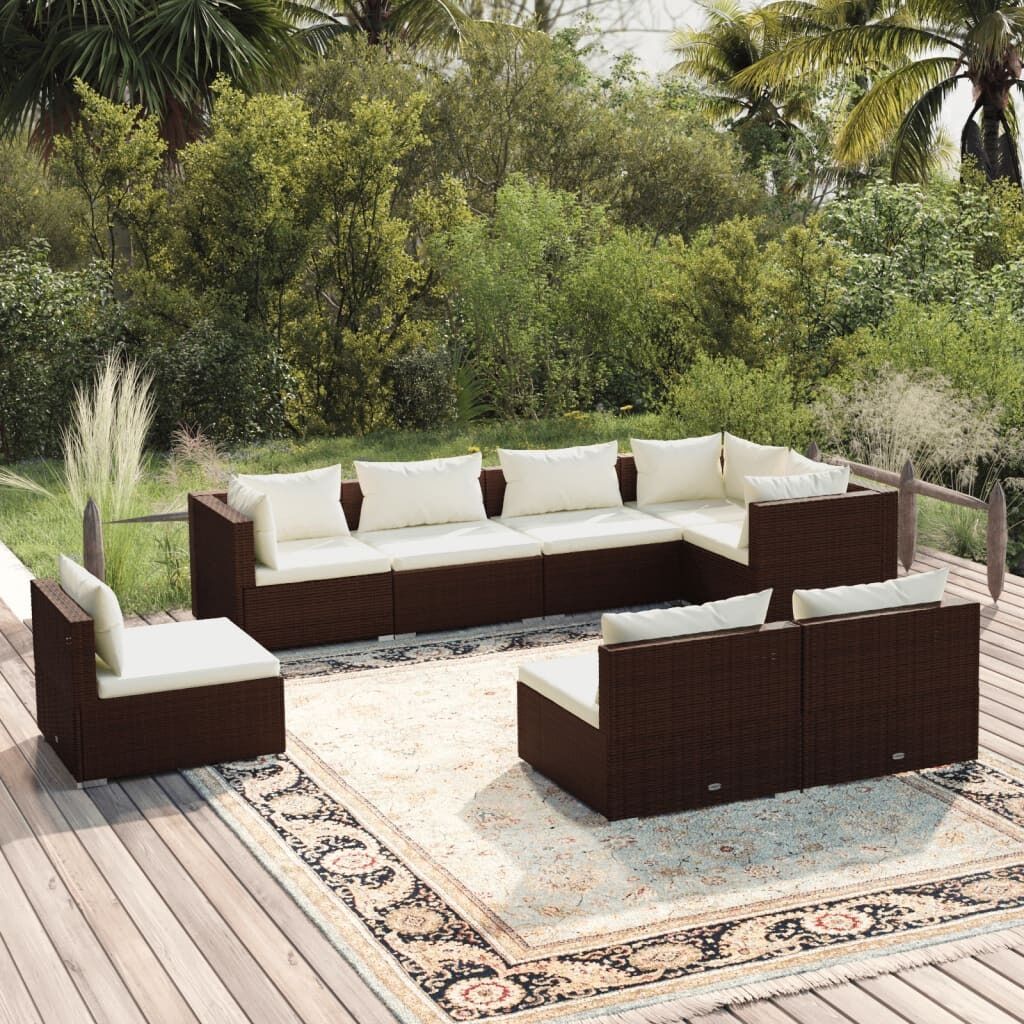 Garden Lounge Set with Cushions Poly Rattan Brown Garden Lounge Set with Cushions Poly Rattan Brown