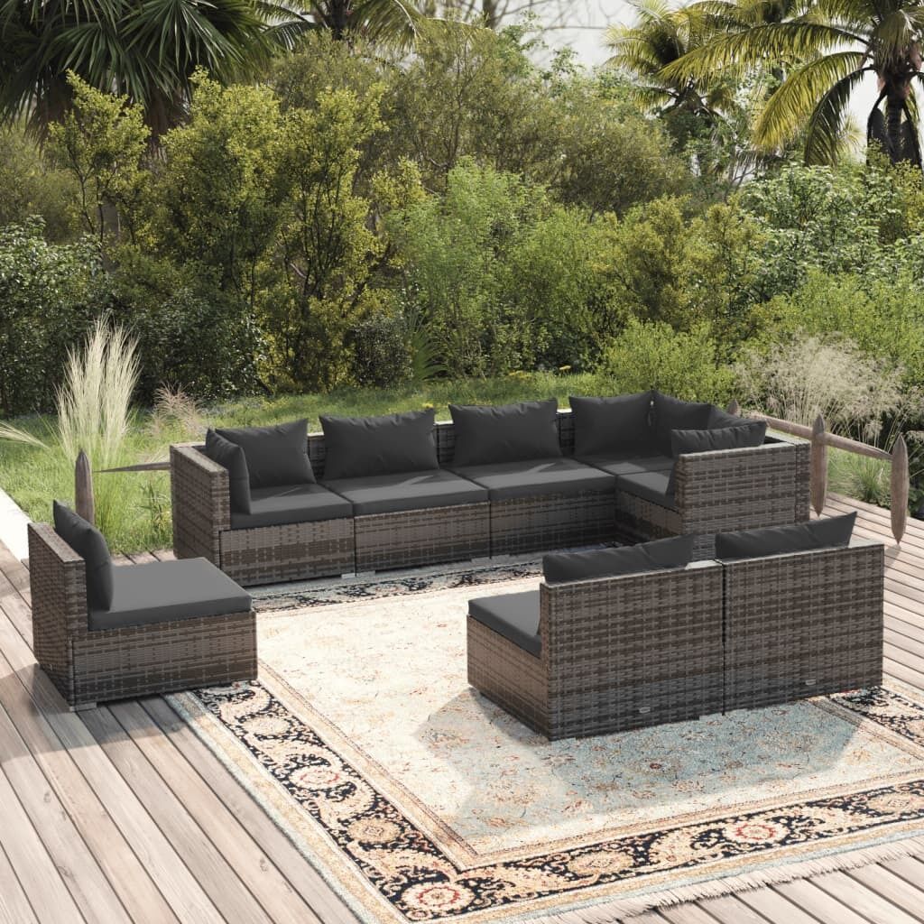 Garden Lounge Set with Cushions Poly Rattan Grey Garden Lounge Set with Cushions Poly Rattan Grey