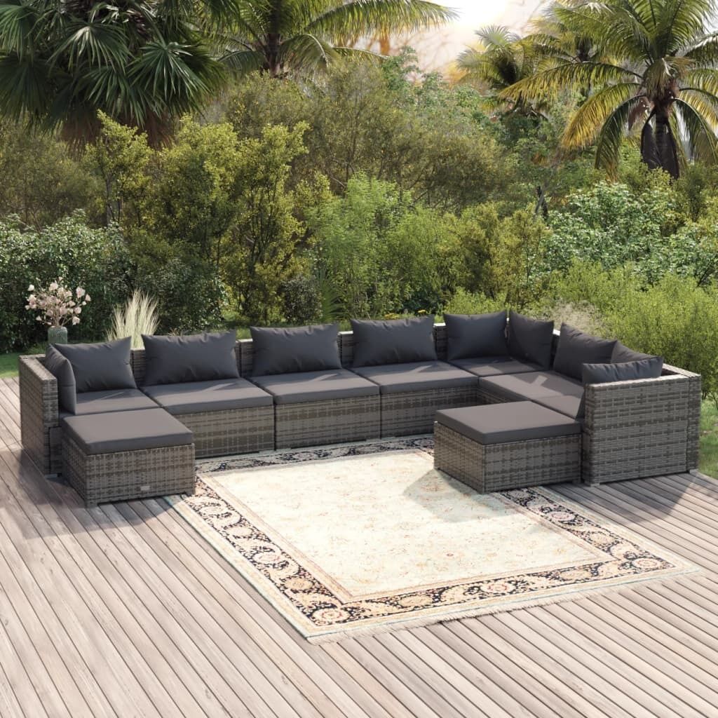 Garden Lounge Set with Cushions Poly Rattan Grey Garden Lounge Set with Cushions Poly Rattan Grey