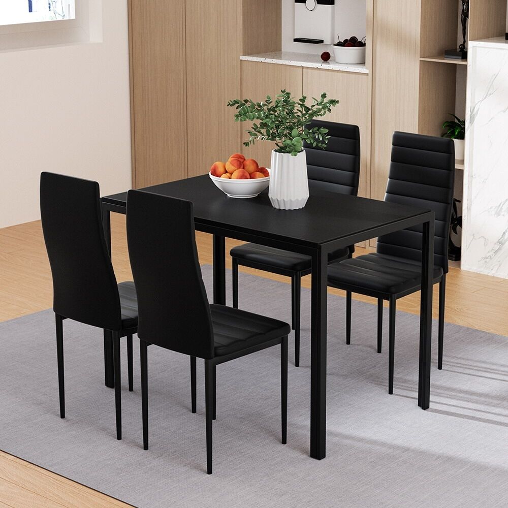Dining Chairs and Table Dining Set Wooden Top Black Dining Chairs and Table Dining Set Wooden Top Black