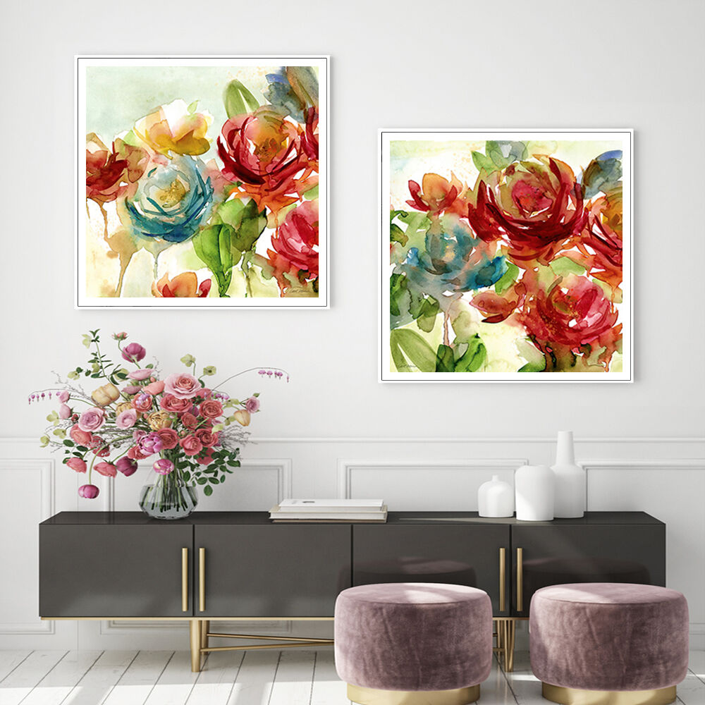 Rosewater Garden By Carol Robinson 2 Sets White Frame Canvas Wall Art Rosewater Garden By Carol Robinson 2 Sets White Frame Canvas Wall Art
