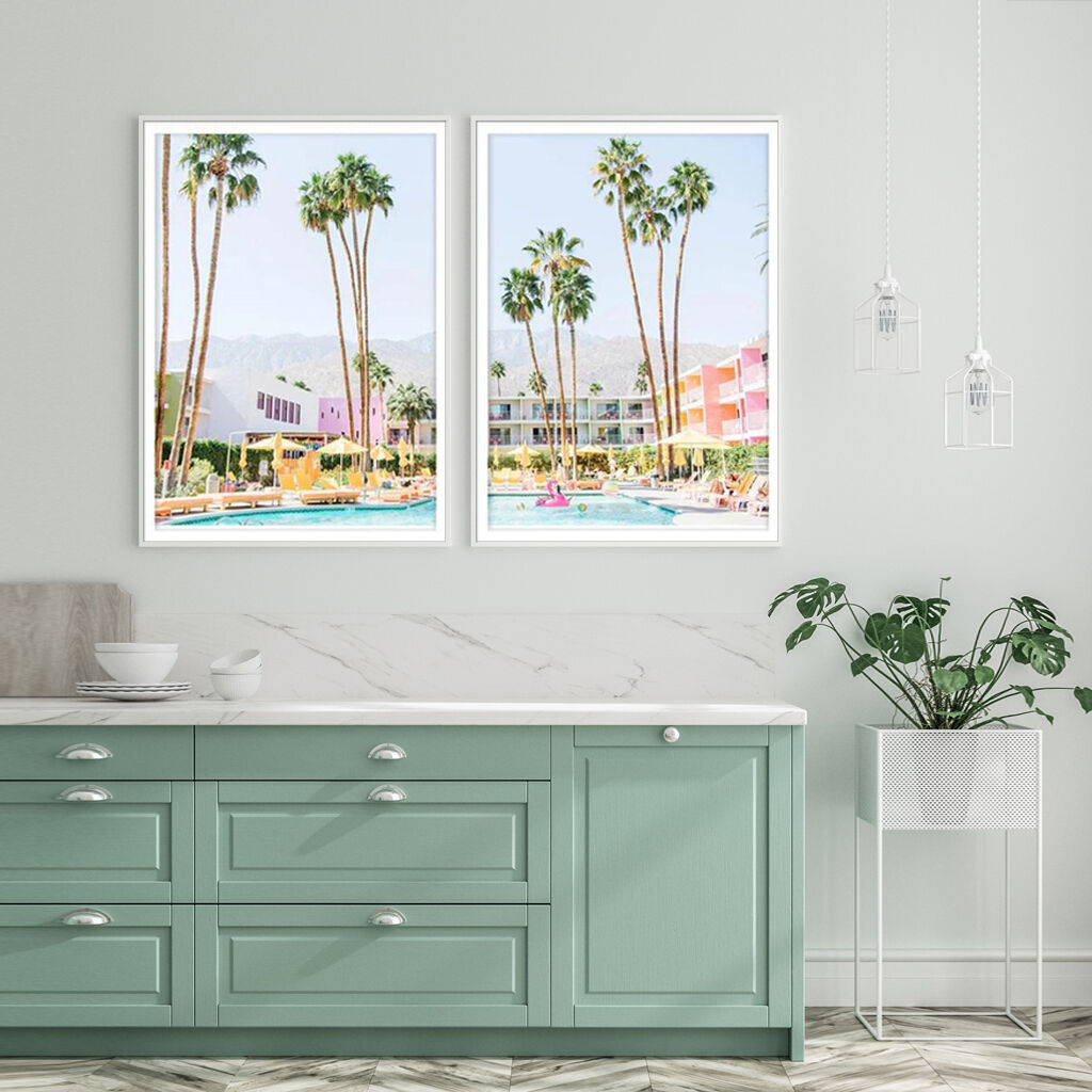 Saguaro Hotel 2 Sets White Frame Canvas Wall Art Saguaro Hotel 2 Sets White Frame Canvas Wall Art