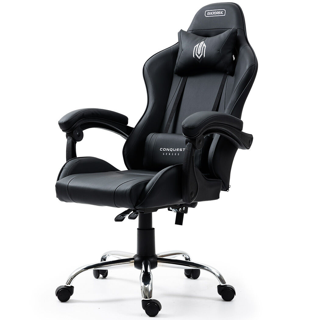 OVERDRIVE Conquest Series Reclining Gaming Ergonomic Office Chair with Lumbar and Neck Pillows, Black and Blue OVERDRIVE Conquest Series Reclining Gaming Ergonomic Office Chair with Lumbar and Neck Pillows, Black and Blue