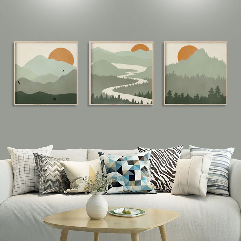 Sage Green Landscapes 3 Sets Wood Frame Canvas Wall Art Sage Green Landscapes 3 Sets Wood Frame Canvas Wall Art