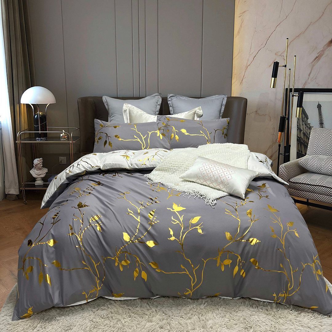 Reversible Design Leaves Grey Bed Quilt/Doona/Duvet Cover Set Reversible Design Leaves Grey Bed Quilt/Doona/Duvet Cover Set
