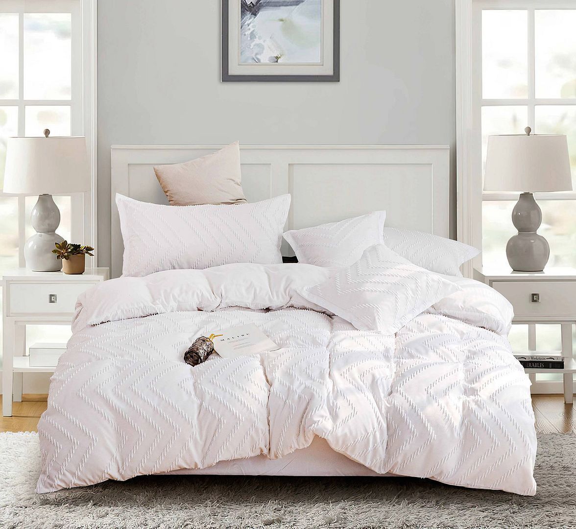 Tufted Boho Wave Jacquard White Duvet Doona Quilt Cover Set Tufted Boho Wave Jacquard White Duvet Doona Quilt Cover Set
