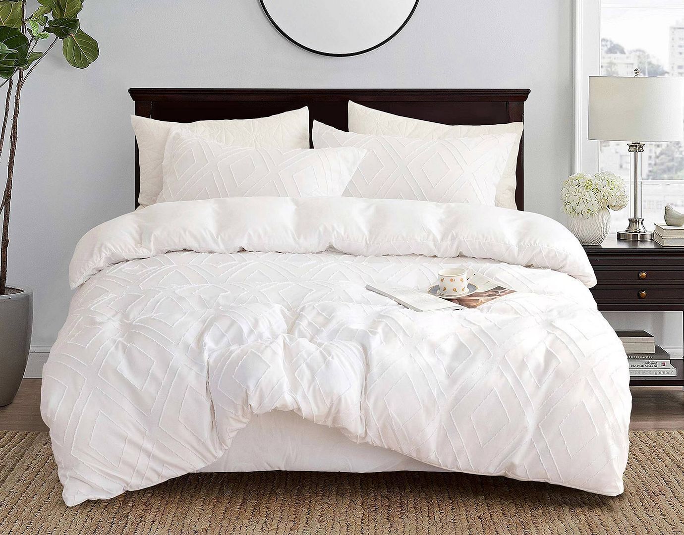 Tufted Diamond Jacquard White Duvet Doona Quilt Cover Set Tufted Diamond Jacquard White Duvet Doona Quilt Cover Set