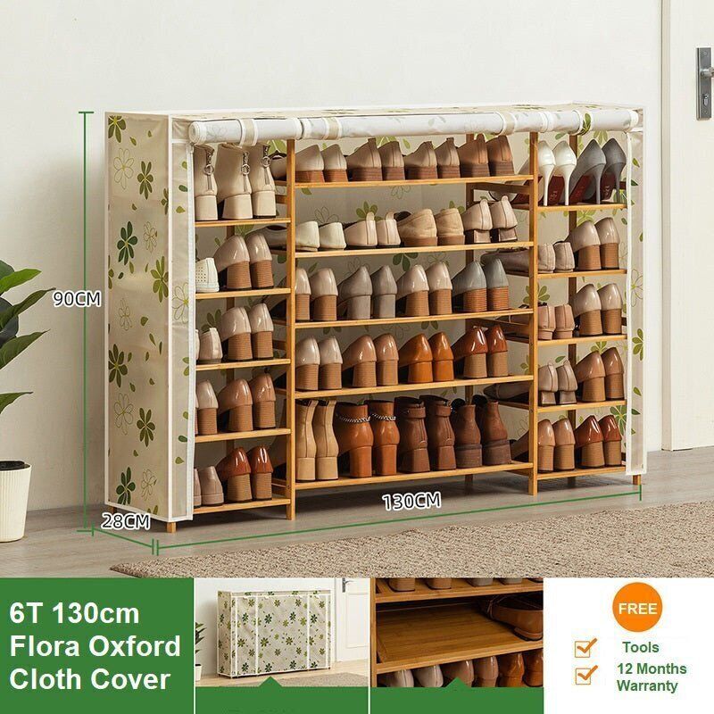 Cover Six Tier Oxford Cloth Covered Tower Bamboo Wooden Shoe Rack Boot Shelf Stand Storage Organizer Cover Six Tier Oxford Cloth Covered Tower Bamboo Wooden Shoe Rack Boot Shelf Stand Storage Organizer