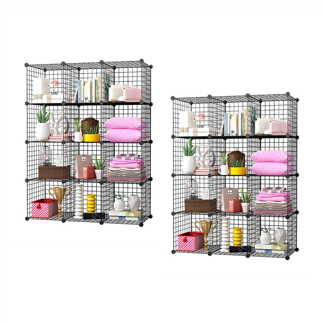 Black Portable 12-Cube Storage Organiser Foldable DIY Modular Grid Space Saving Shelf Black Portable 12-Cube Storage Organiser Foldable DIY Modular Grid Space Saving Shelf