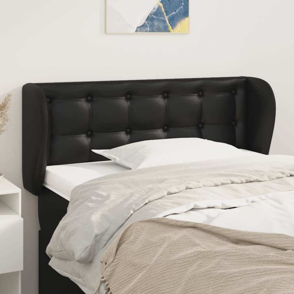 Headboard with Ears Black Faux Leather Headboard with Ears Black Faux Leather