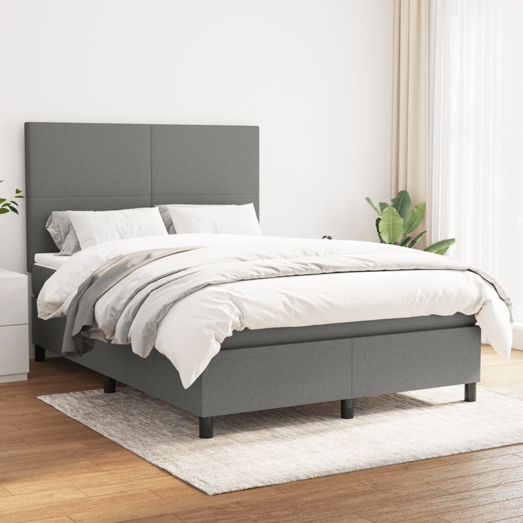 Box Spring Bed with Mattress Dark Grey Fabric Box Spring Bed with Mattress Dark Grey Fabric
