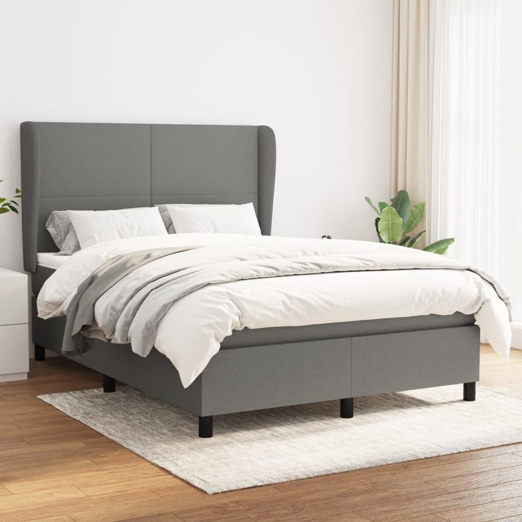 Box Spring Bed with Mattress Dark Grey Fabric Box Spring Bed with Mattress Dark Grey Fabric