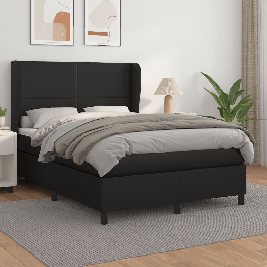 Box Spring Bed with Mattress Black Faux Leather Box Spring Bed with Mattress Black Faux Leather
