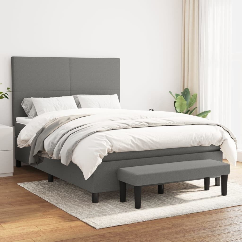 Box Spring Bed with Mattress Dark Grey Fabric Box Spring Bed with Mattress Dark Grey Fabric