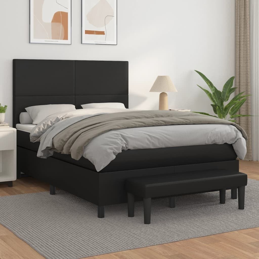 Box Spring Bed with Mattress Black Faux Leather Box Spring Bed with Mattress Black Faux Leather