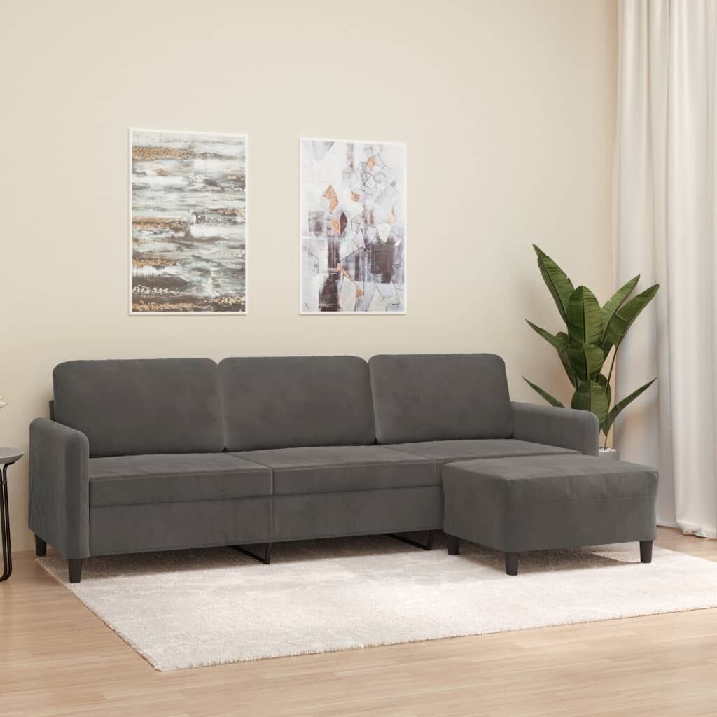 Hessle 3-Seater Sofa with Footstool Dark Grey Velvet Hessle 3-Seater Sofa with Footstool Dark Grey Velvet