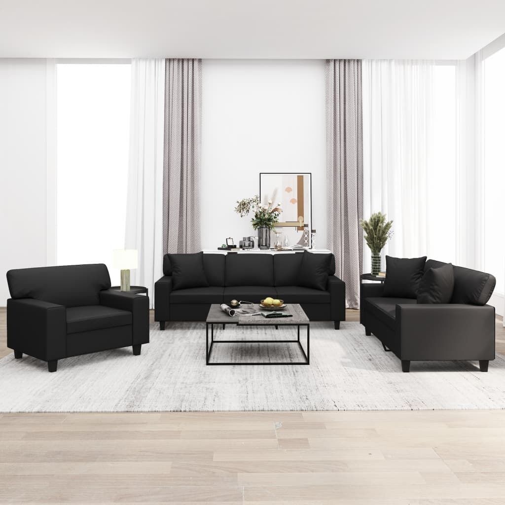 Cannock Sofa Set with Pillows and Cushions Faux Leather Cannock Sofa Set with Pillows and Cushions Faux Leather