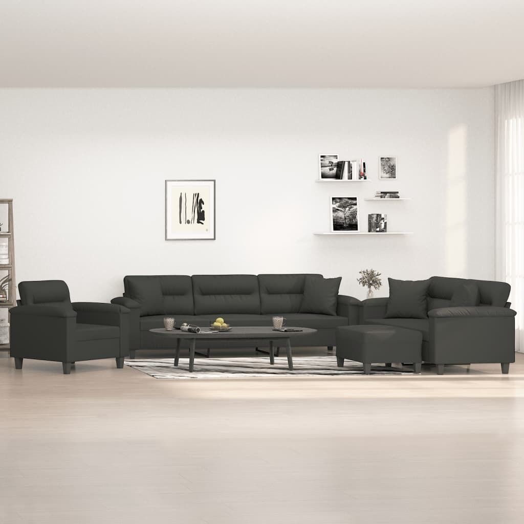 Dalkeith 4 Piece Sofa Set with Pillows Dark Grey Microfibre Fabric Dalkeith 4 Piece Sofa Set with Pillows Dark Grey Microfibre Fabric