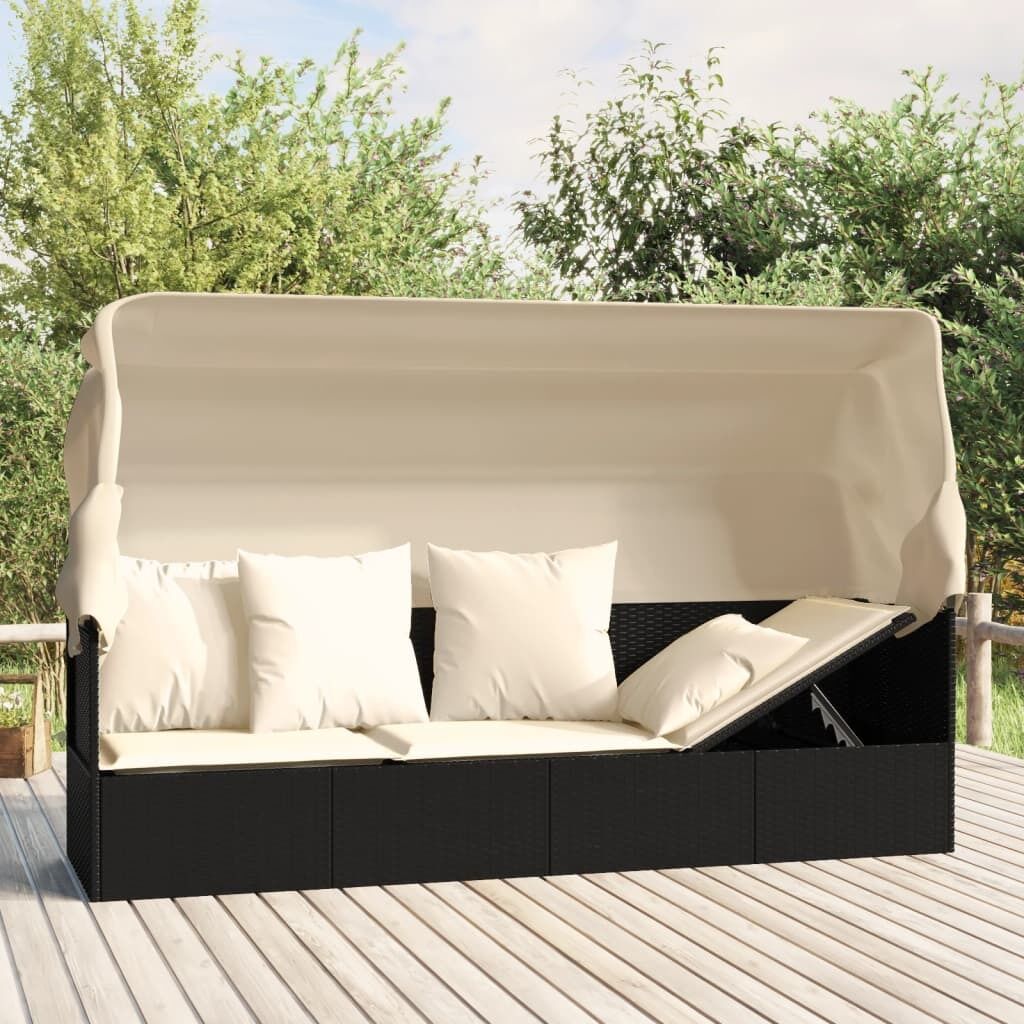 Outdoor Lounge Bed with Roof and Cushions Poly Rattan Outdoor Lounge Bed with Roof and Cushions Poly Rattan