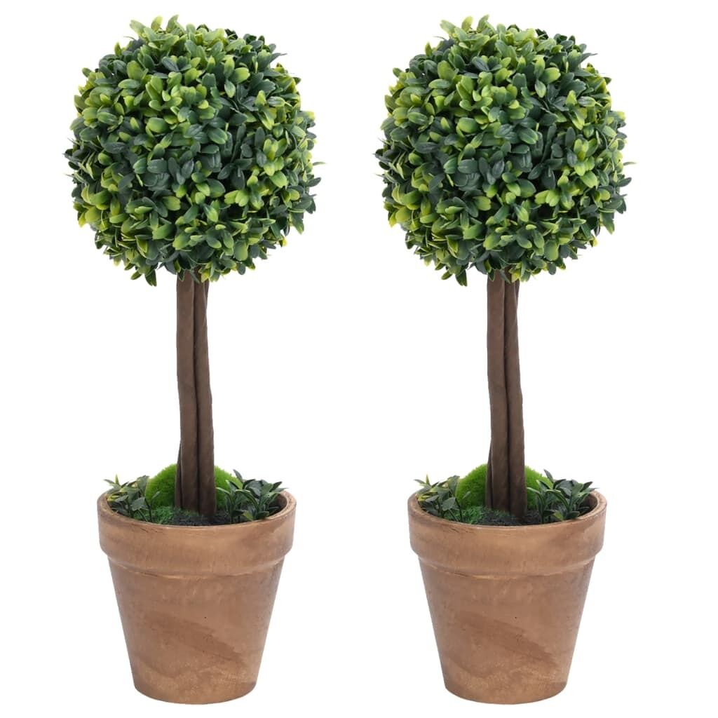 Artificial Boxwood Plants 2 pcs with Pots Ball Shaped Green Artificial Boxwood Plants 2 pcs with Pots Ball Shaped Green