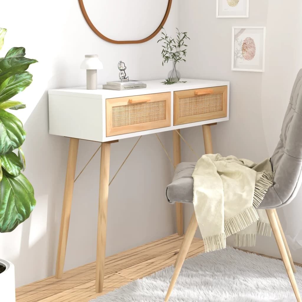 Console Table 80x30x75 cm Solid Wood Pine&Natural Rattan Console Table 80x30x75 cm Solid Wood Pine&Natural Rattan