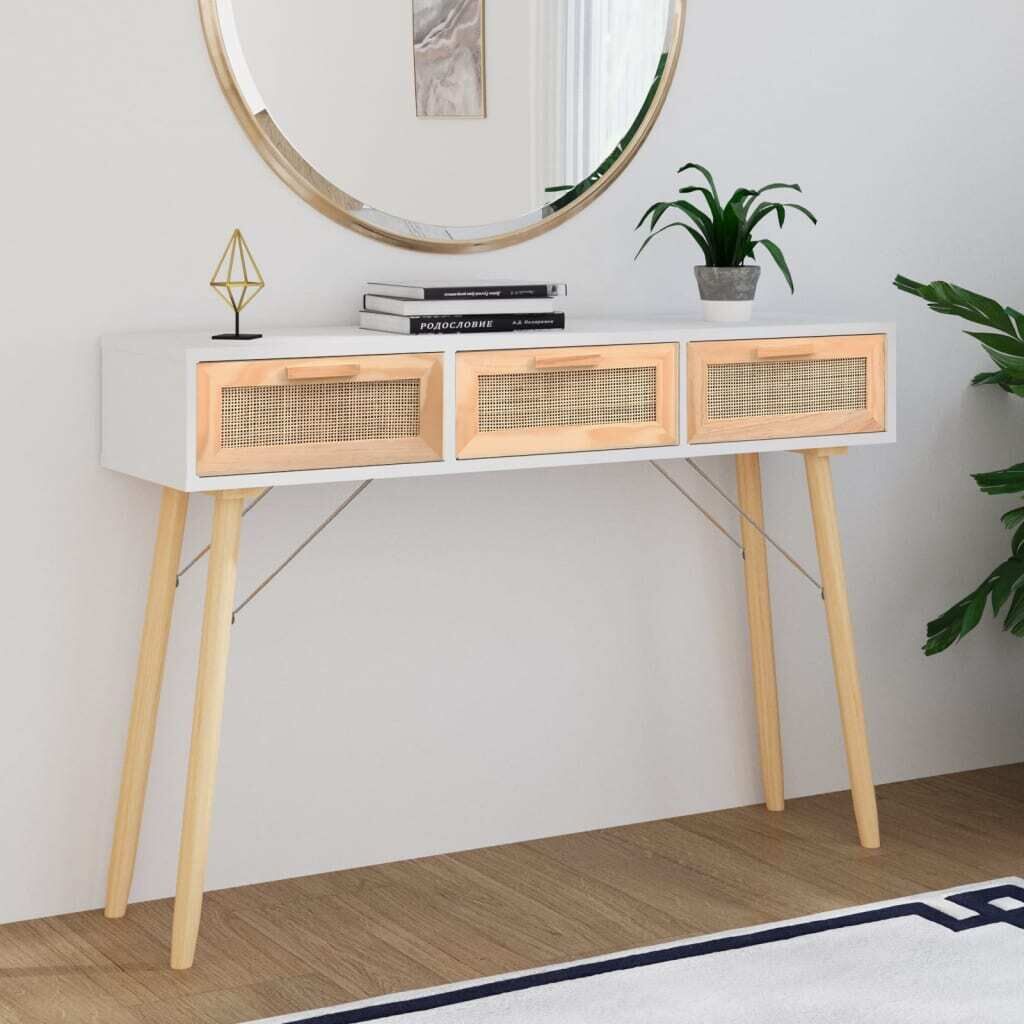Console Table 105x30x75 cm Solid Wood Pine&Natural Rattan Console Table 105x30x75 cm Solid Wood Pine&Natural Rattan