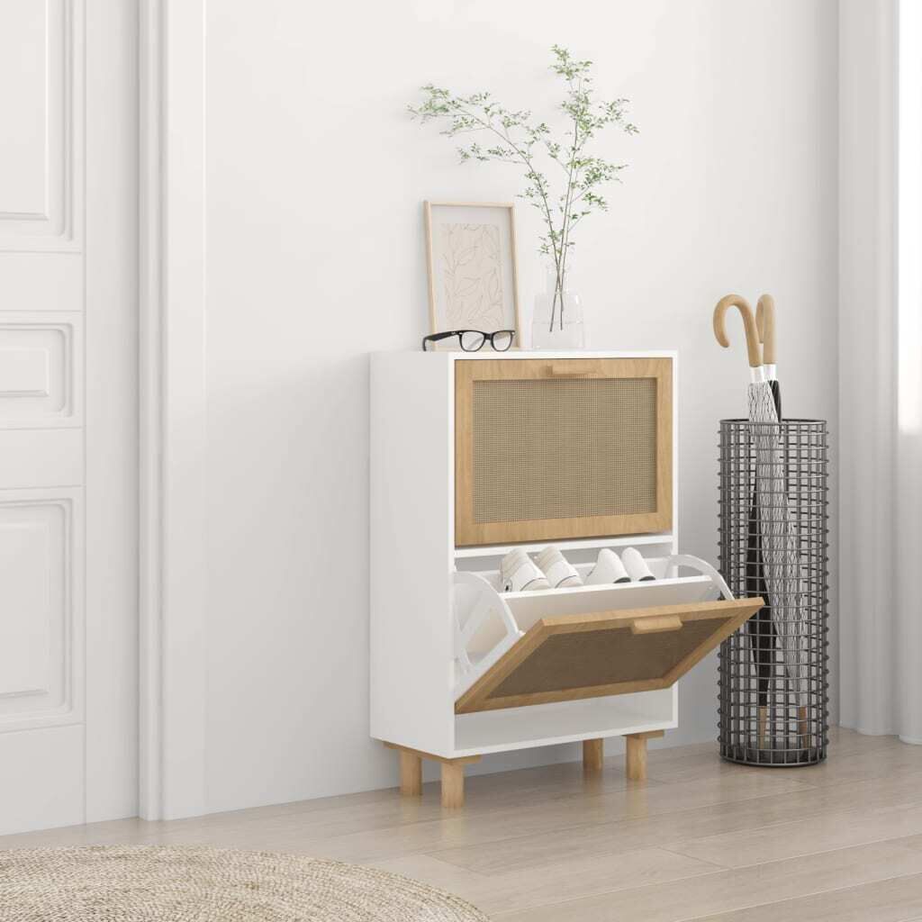 Shoe Cabinet 52x25x80 cm Engineered Wood and Natural Rattan Shoe Cabinet 52x25x80 cm Engineered Wood and Natural Rattan